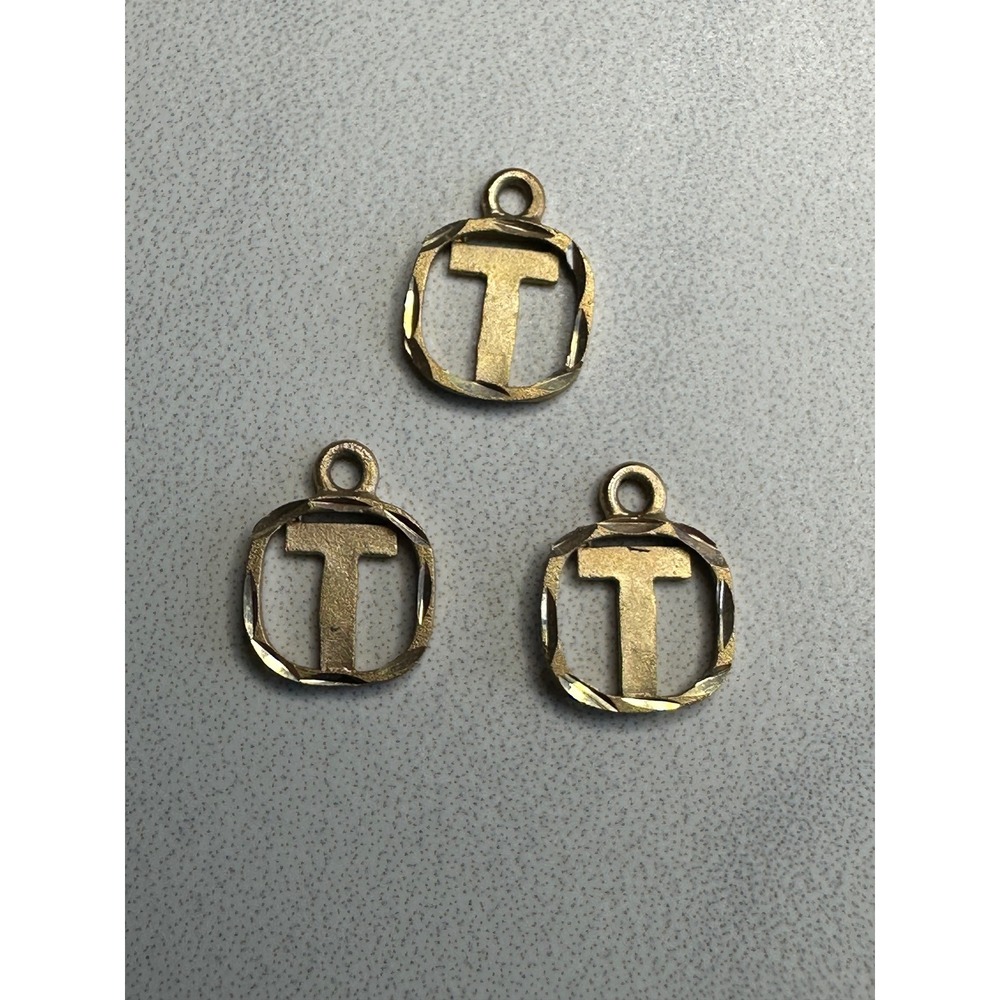 10k Vintage Initial T Charms Gold Diamond Cut Letter Pendants ONE CHARM